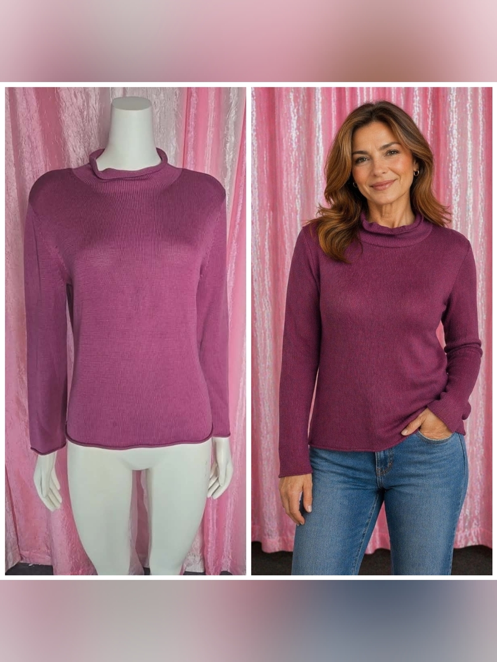 J. Jill Mauve Silk Cotton Turtleneck Minimalist Knit Sweater Size Medium